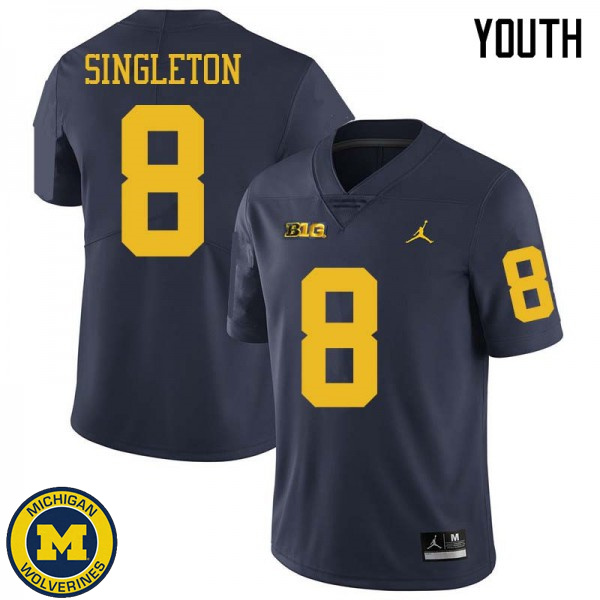 Youth Michigan Wolverines #8 Drew Singleton Navy Jordan Brand Official Game Jersey